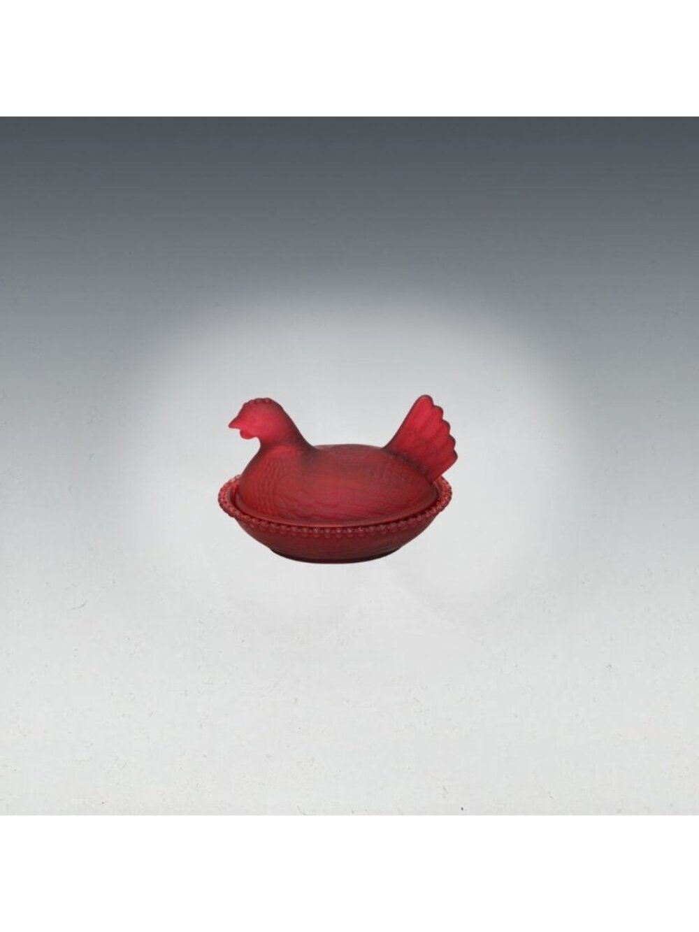 Red Satin Frosted Glass Hen on Nest Covered Dish 4.5"